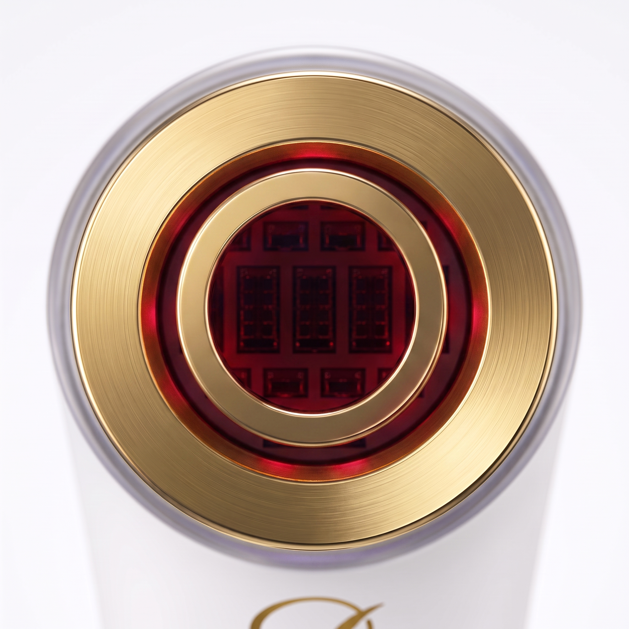 Image of Close-up of the Aurion X gold treatment ring with the deep infrared LED mode active at 850 nanometres