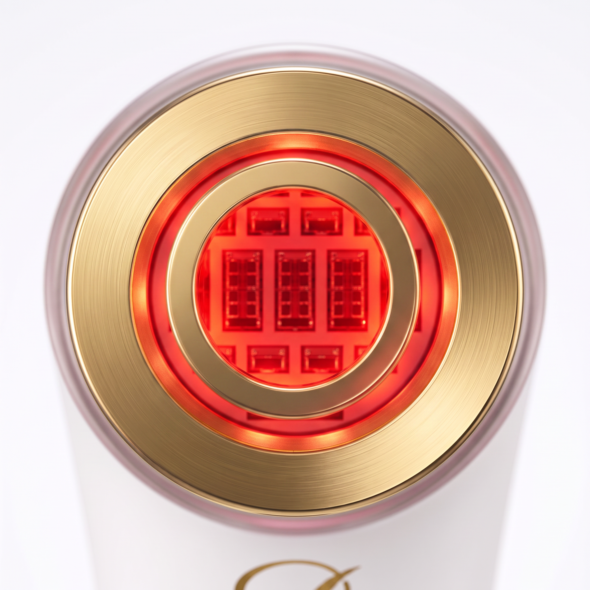 Image of Close-up of the Aurion X gold treatment ring with the LED array glowing red at 625 nanometres