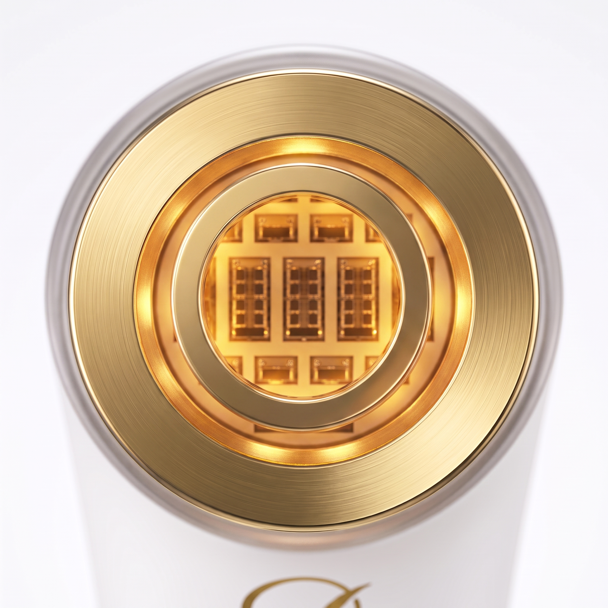 Image of Close-up of the Aurion X gold treatment ring with the LED array glowing amber yellow at 595 nanometres